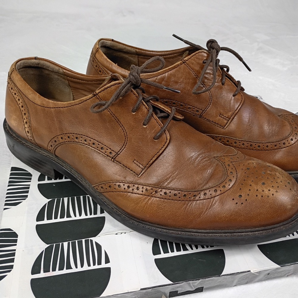 Johnston & Murphy Mens Tan‎ Leather Wingtip Brogue Oxford Shoes Size 12M